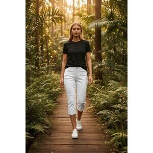 Zara  Womens White Cropped Capri Cotton Button Closure Size 6 RN 77302